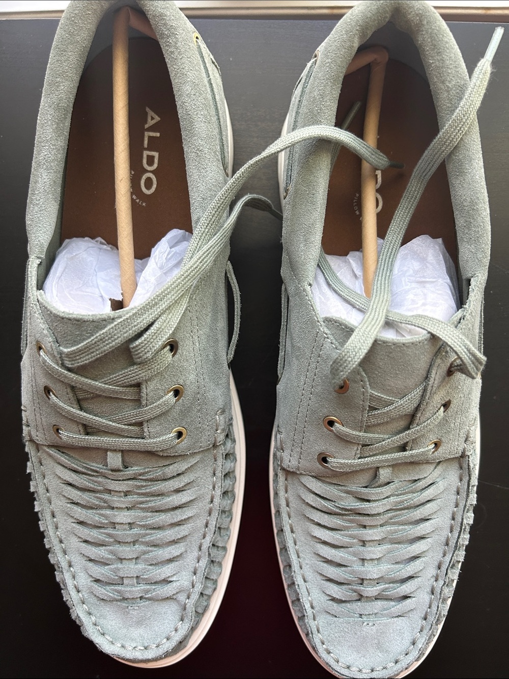 ALDO Men's Suede Lace-Up Boat Shoes in Sage Green